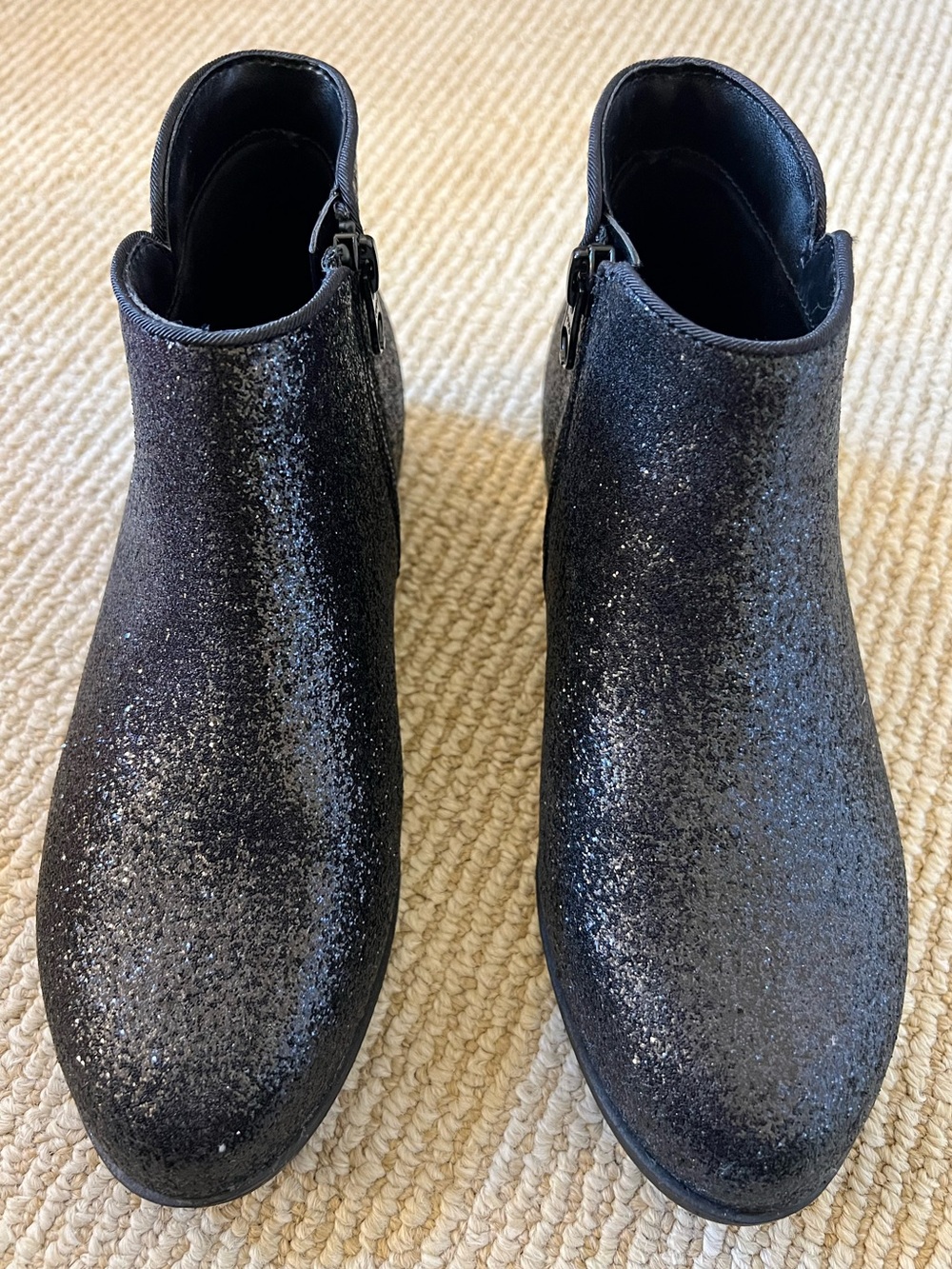 Black Glitter Ankle Booties - Girls Sparkle Zip Boot